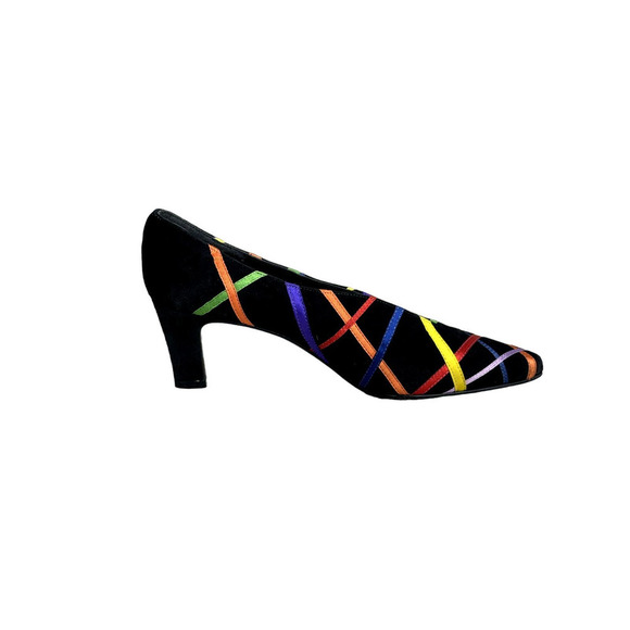 Pazzo Women's Black Multicolor Faux Suede 80's Punk Retro Heels Size 6.5B - Picture 7 of 15